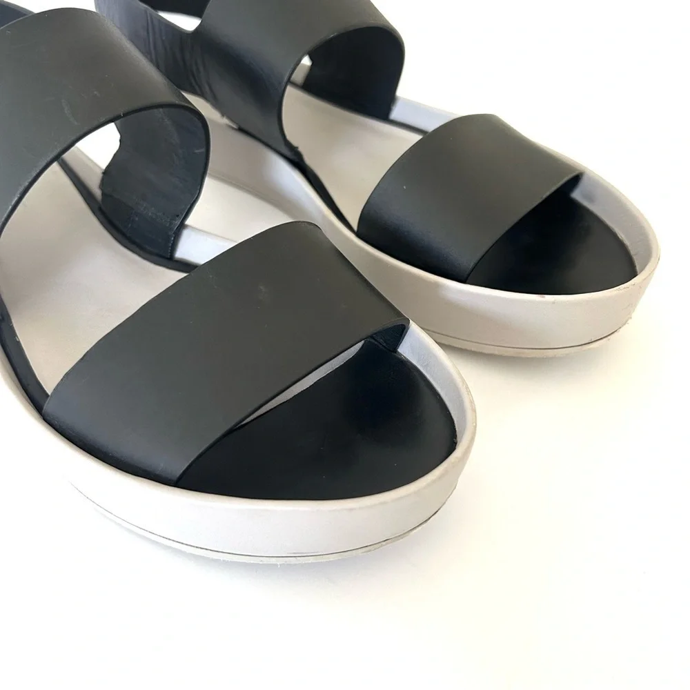 VINCE Marett Sandal Minimalist Platform Shoe Black Gray Leather Size EU 38 US 8